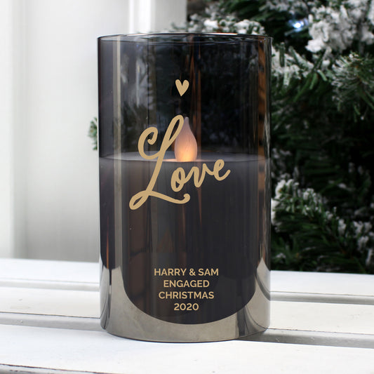 Personalised Love Smoked Glass LED Candle - MK&JD Gifts
