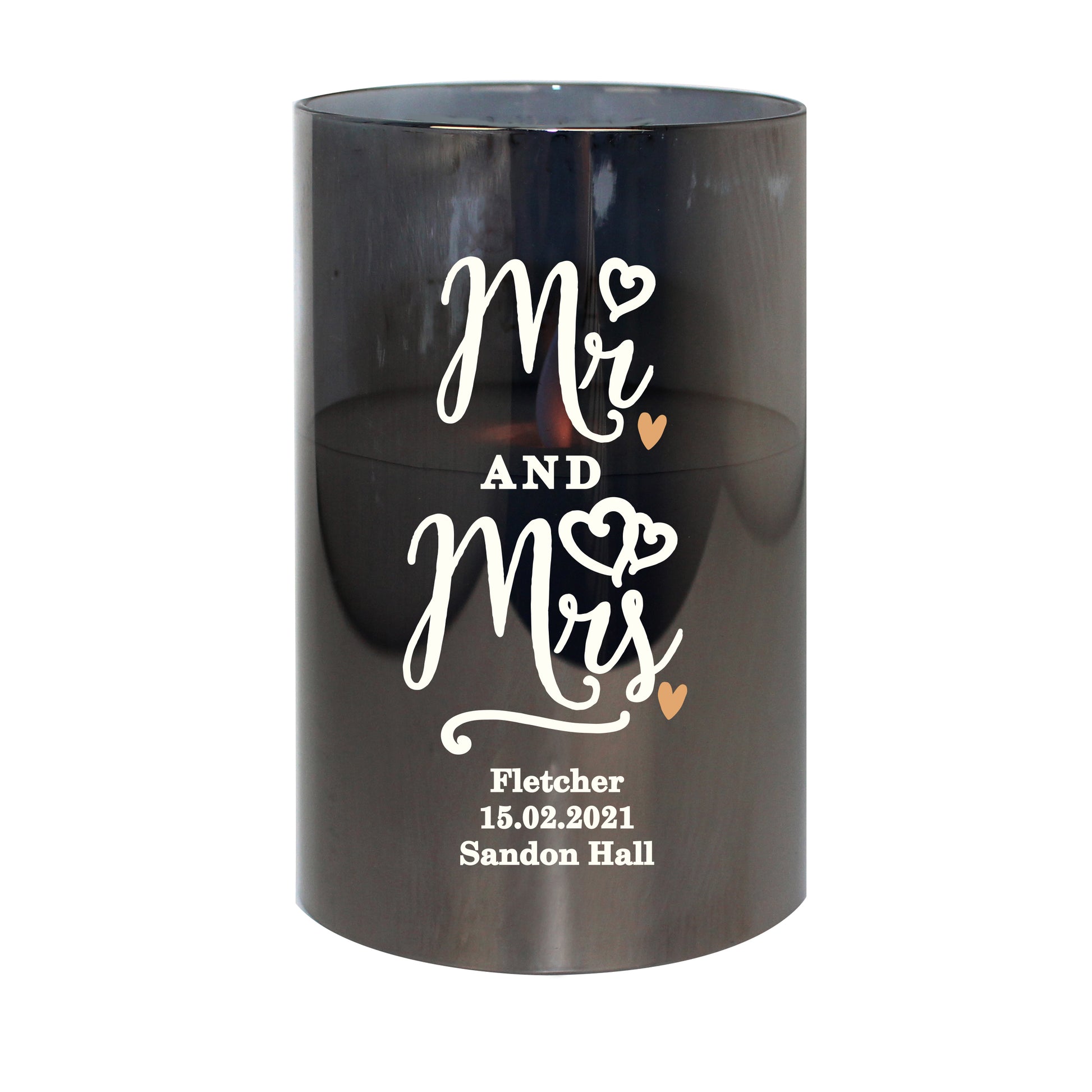 Personalised Mr & Mrs Smoked Glass LED Candle - MK&JD Gifts