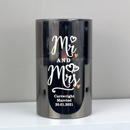 Personalised Mr & Mrs Smoked Glass LED Candle - MK&JD Gifts