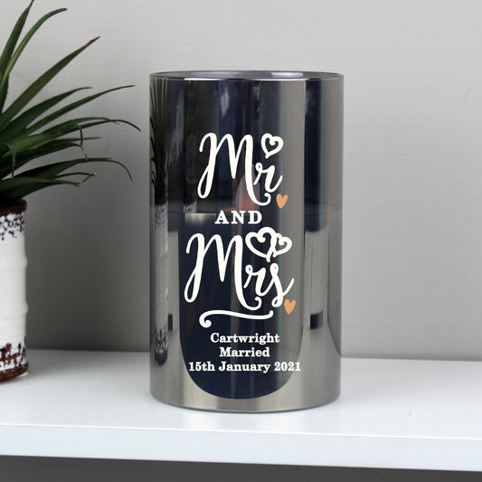 Personalised Mr & Mrs Smoked Glass LED Candle - MK&JD Gifts