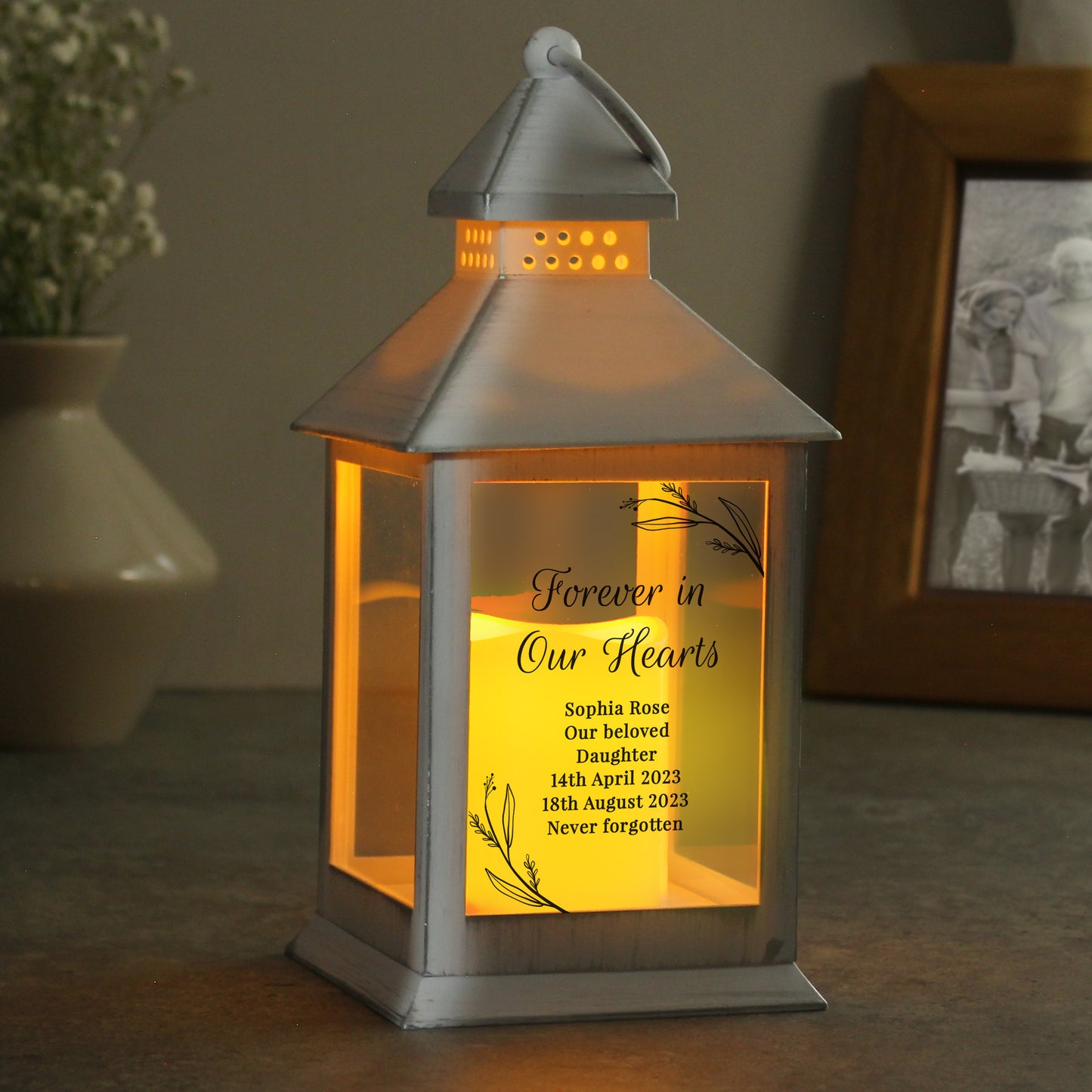 Personalised Memorial White Lantern - MK&JD Gifts