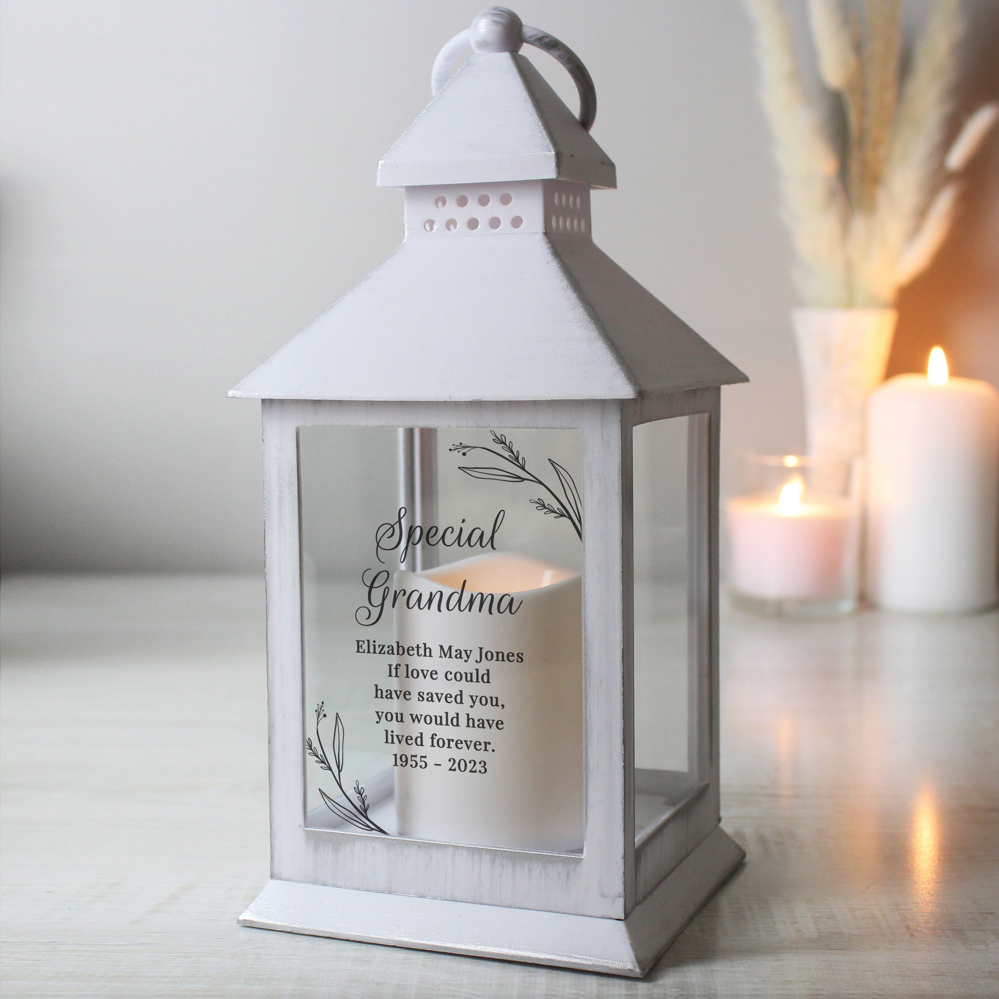 Personalised Memorial White Lantern - MK&JD Gifts