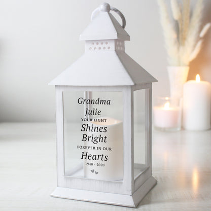 Personalised 'Your Light Shines Bright' White Lantern - MK&JD Gifts