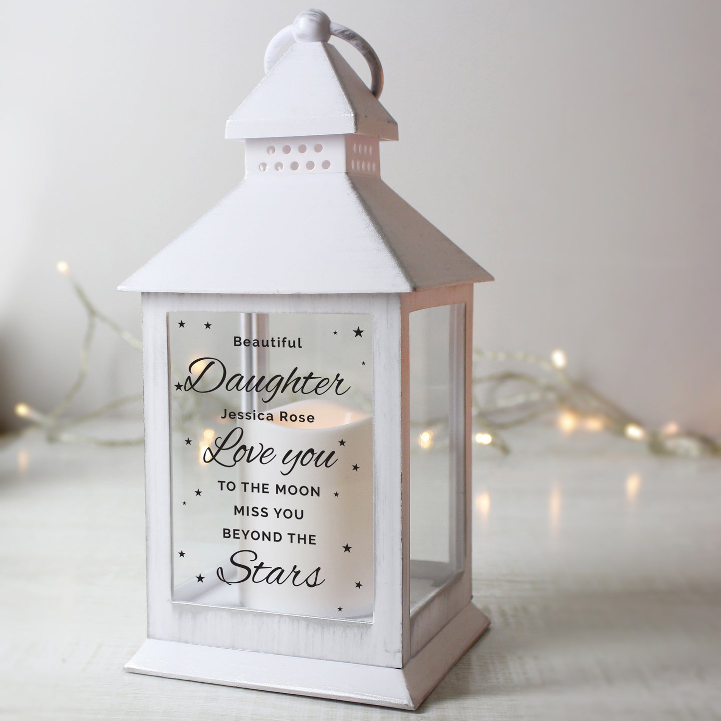 Personalised 'Miss You Beyond The Stars' White Lantern - MK&JD Gifts
