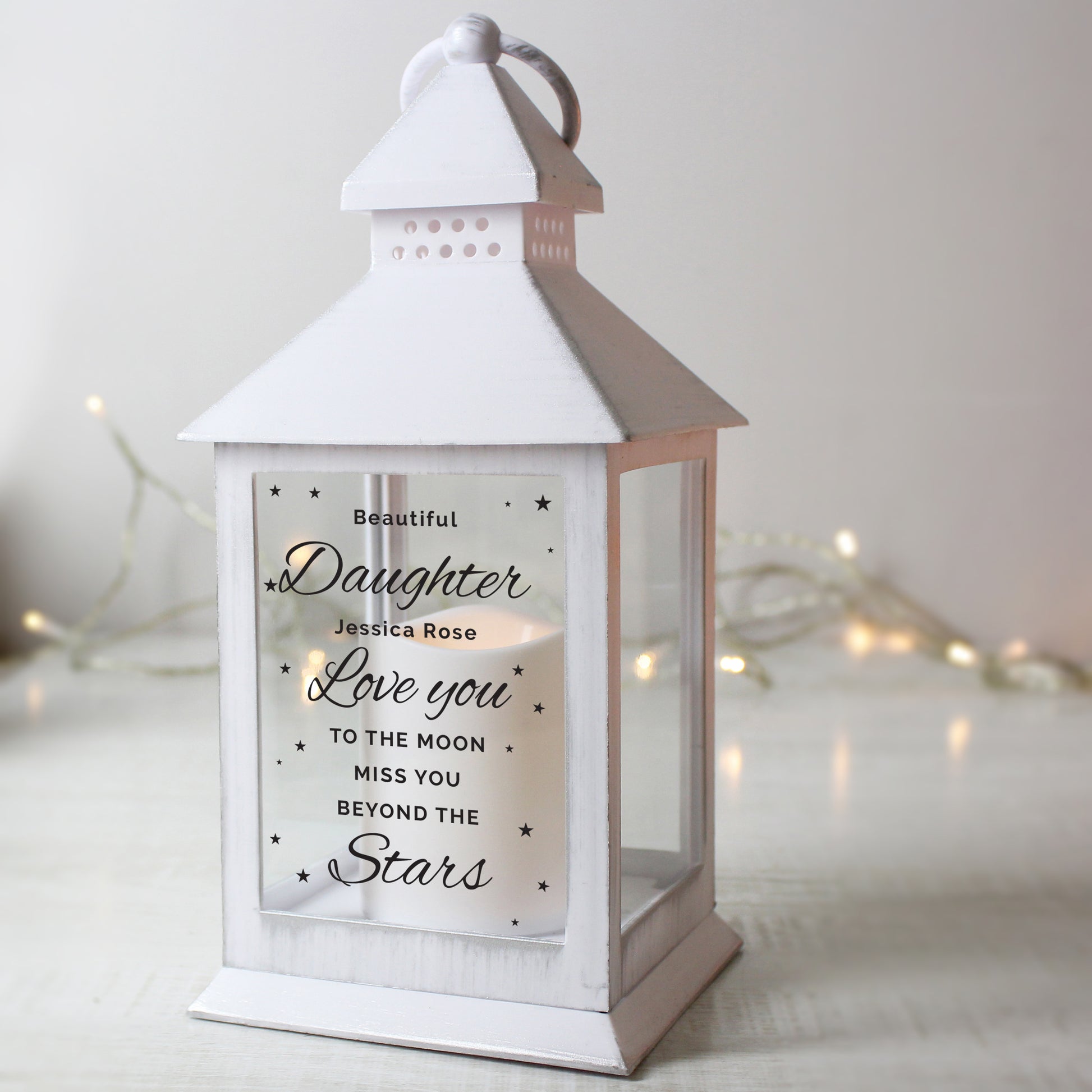 Personalised 'Miss You Beyond The Stars' White Lantern - MK&JD Gifts