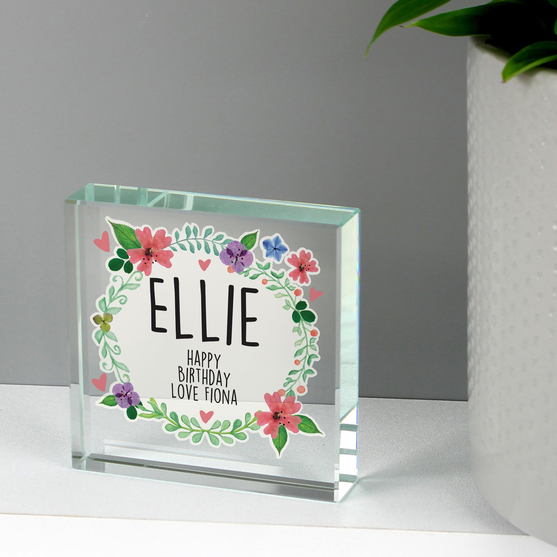 Personalised Floral Crystal Token - MK&JD Gifts