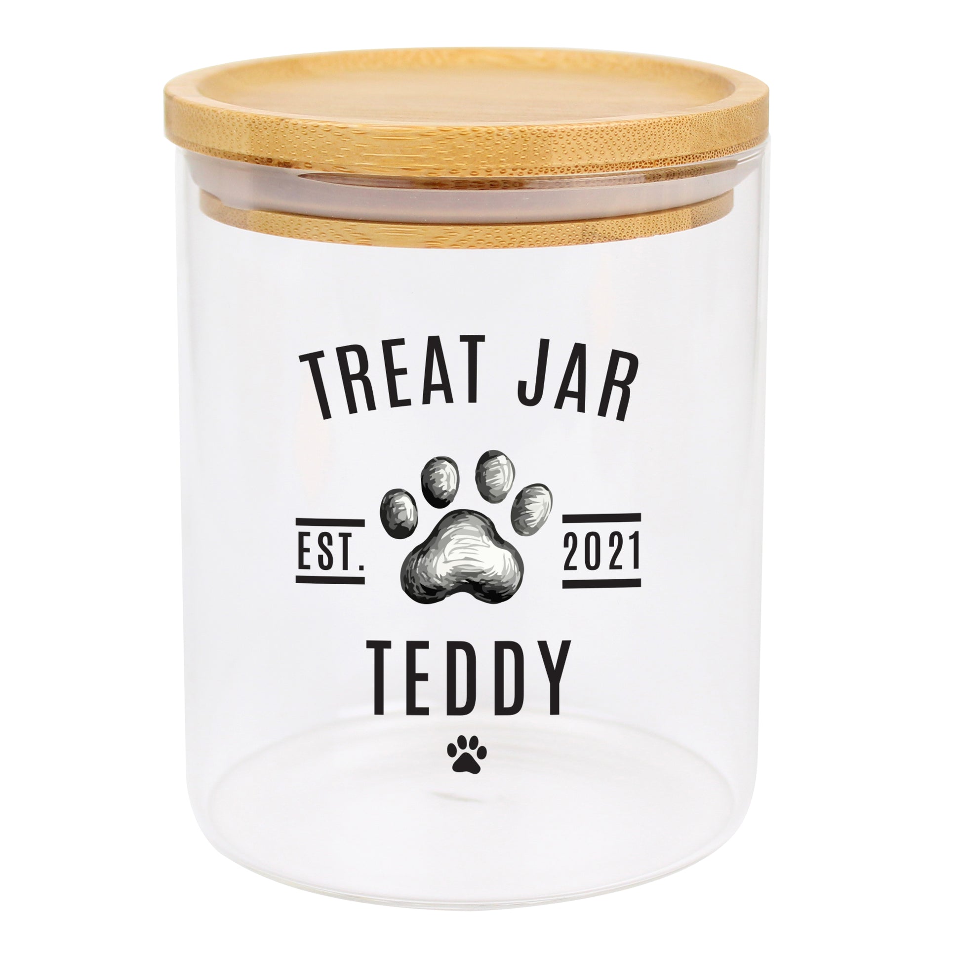 Personalised Pet Treats Glass Jar with Bamboo Lid - MK&JD Gifts