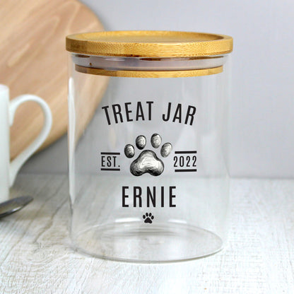 Personalised Pet Treats Glass Jar with Bamboo Lid - MK&JD Gifts