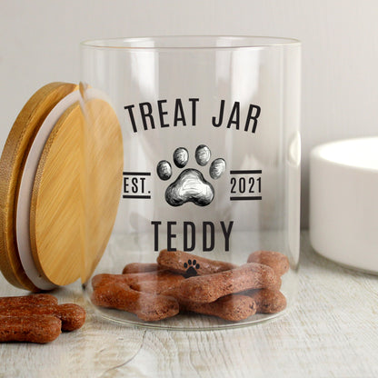 Personalised Pet Treats Glass Jar with Bamboo Lid - MK&JD Gifts