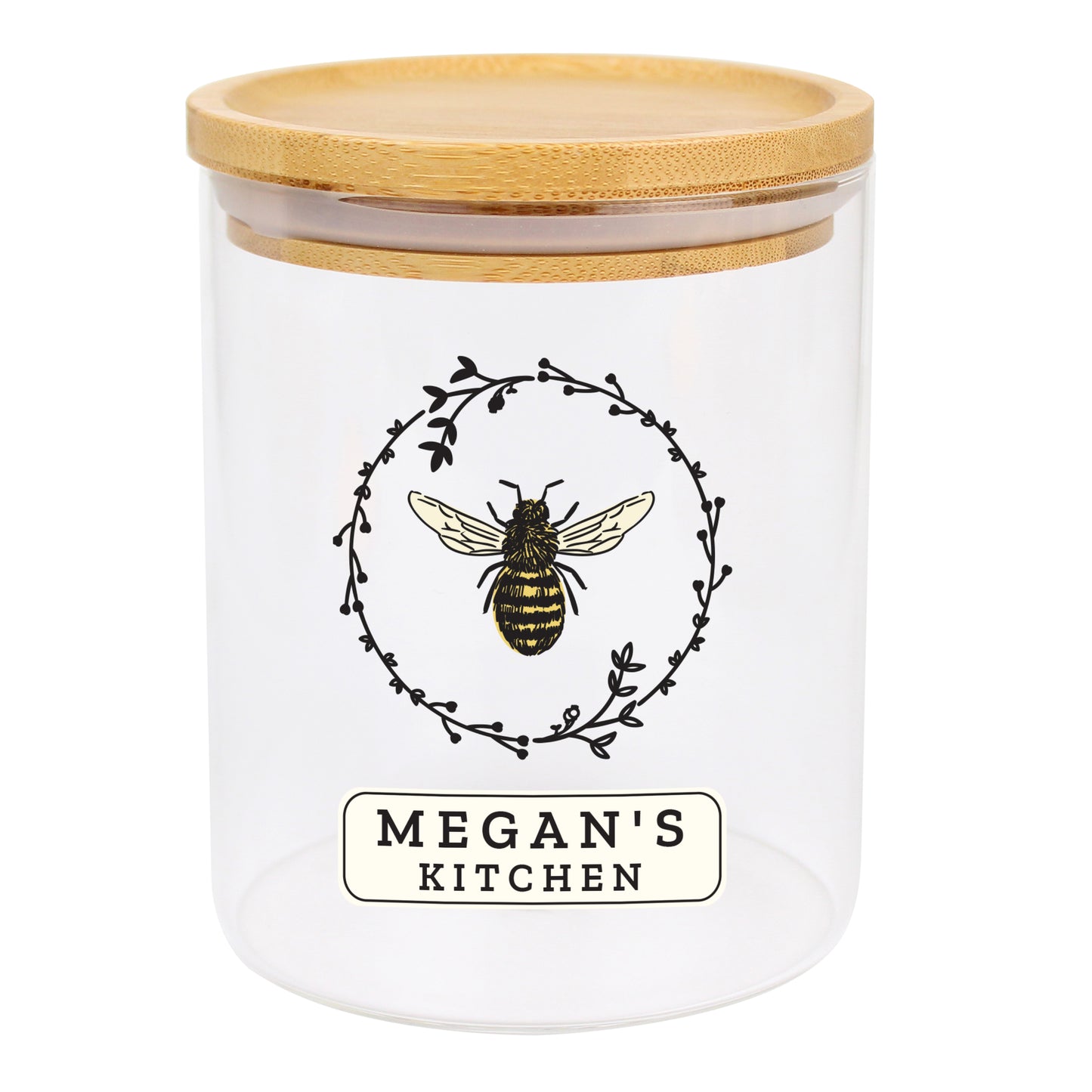 Personalised Bee Glass Jar with Bamboo Lid - MK&JD Gifts