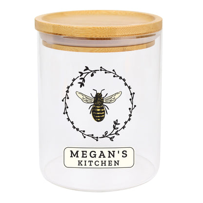 Personalised Bee Glass Jar with Bamboo Lid - MK&JD Gifts