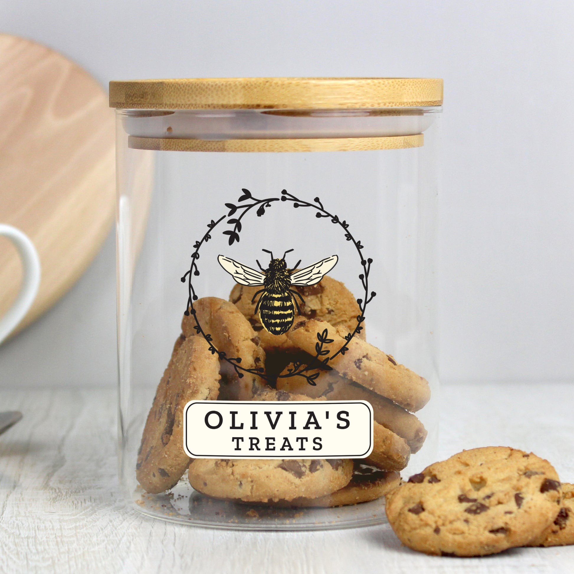 Personalised Bee Glass Jar with Bamboo Lid - MK&JD Gifts