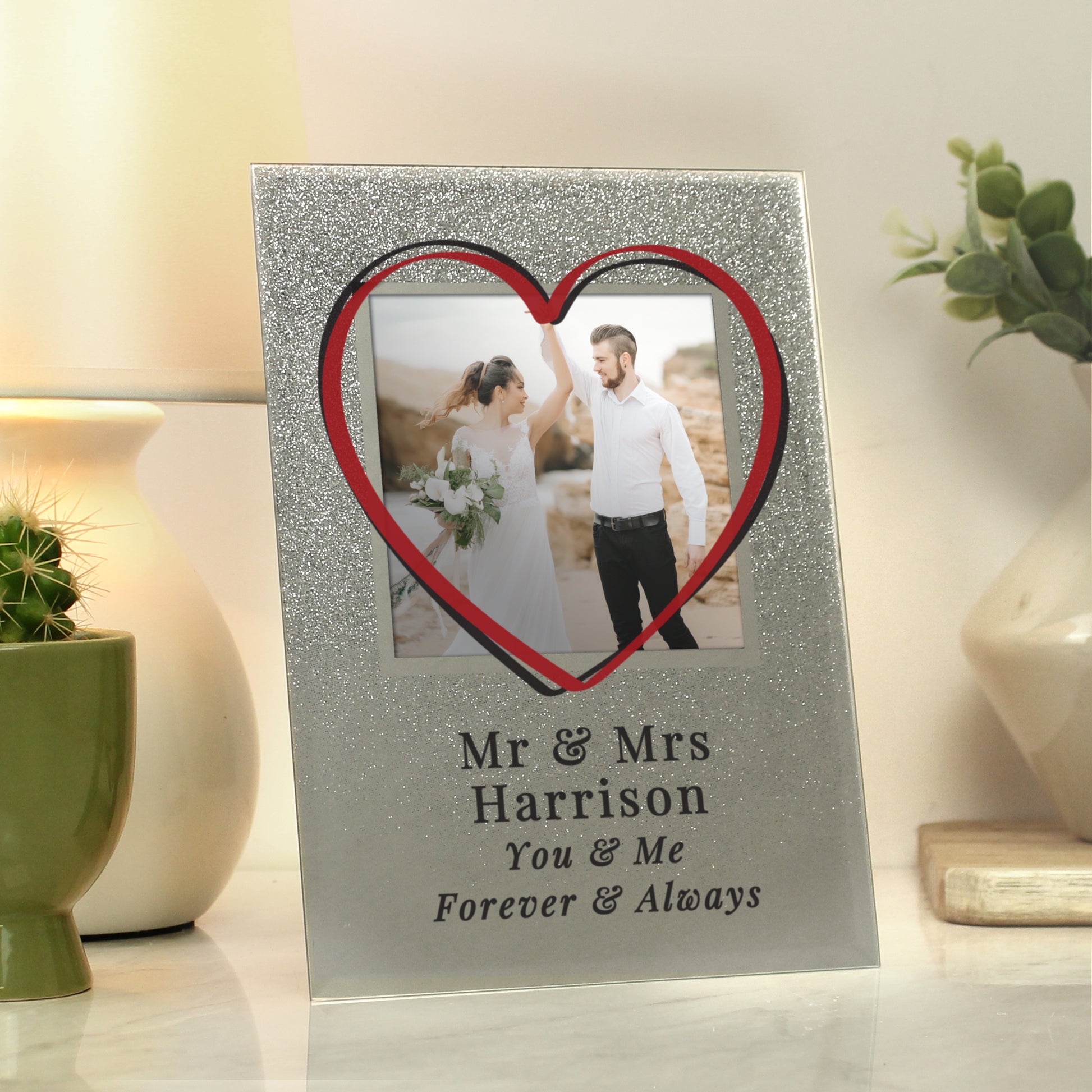 Personalised Heart 4x4 Glitter Glass Photo Frame - MK&JD Gifts