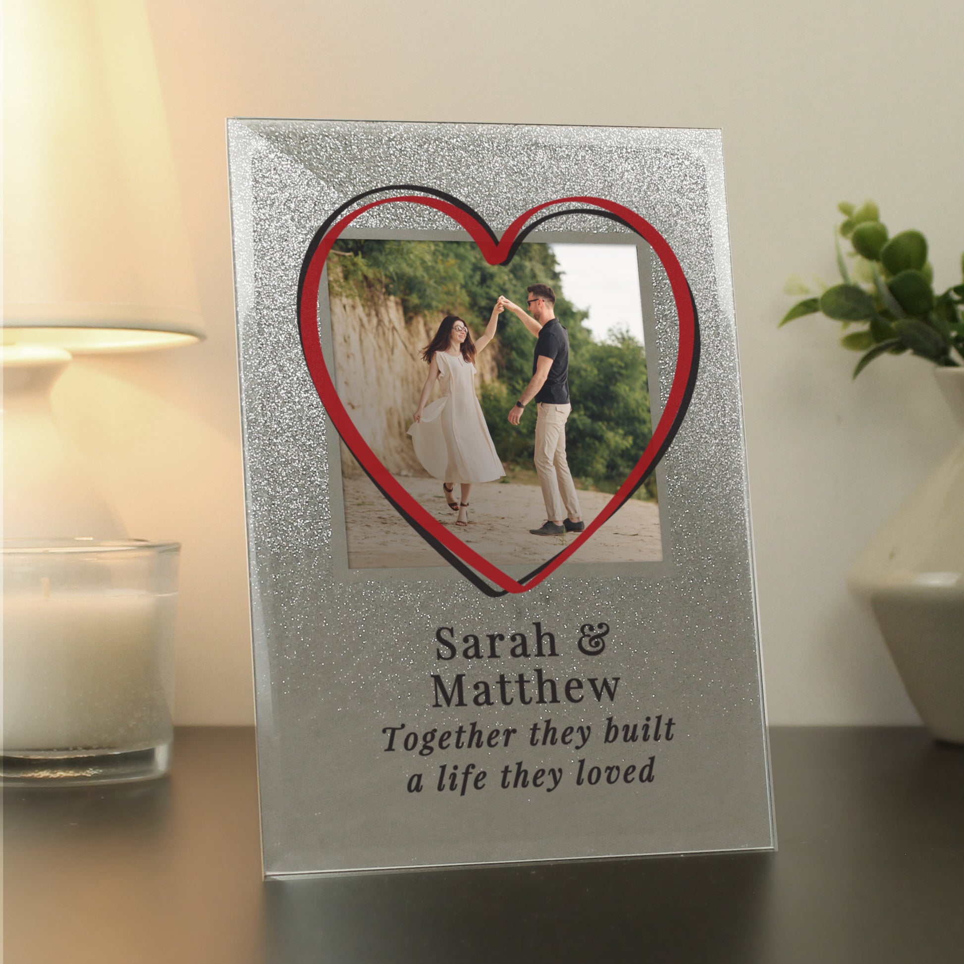 Personalised Heart 4x4 Glitter Glass Photo Frame - MK&JD Gifts