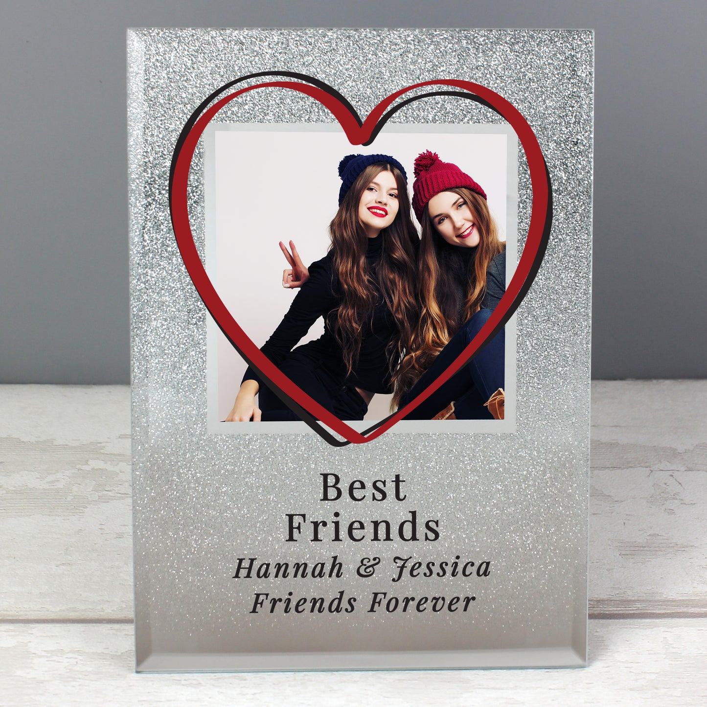 Personalised Heart 4x4 Glitter Glass Photo Frame - MK&JD Gifts