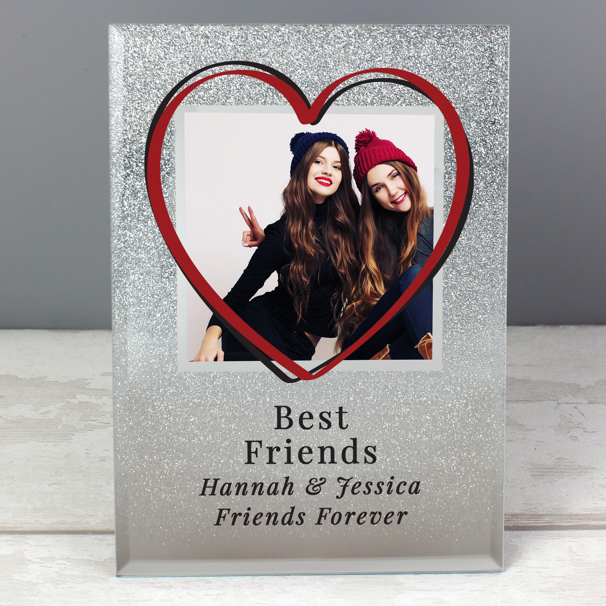 Personalised Heart 4x4 Glitter Glass Photo Frame - MK&JD Gifts