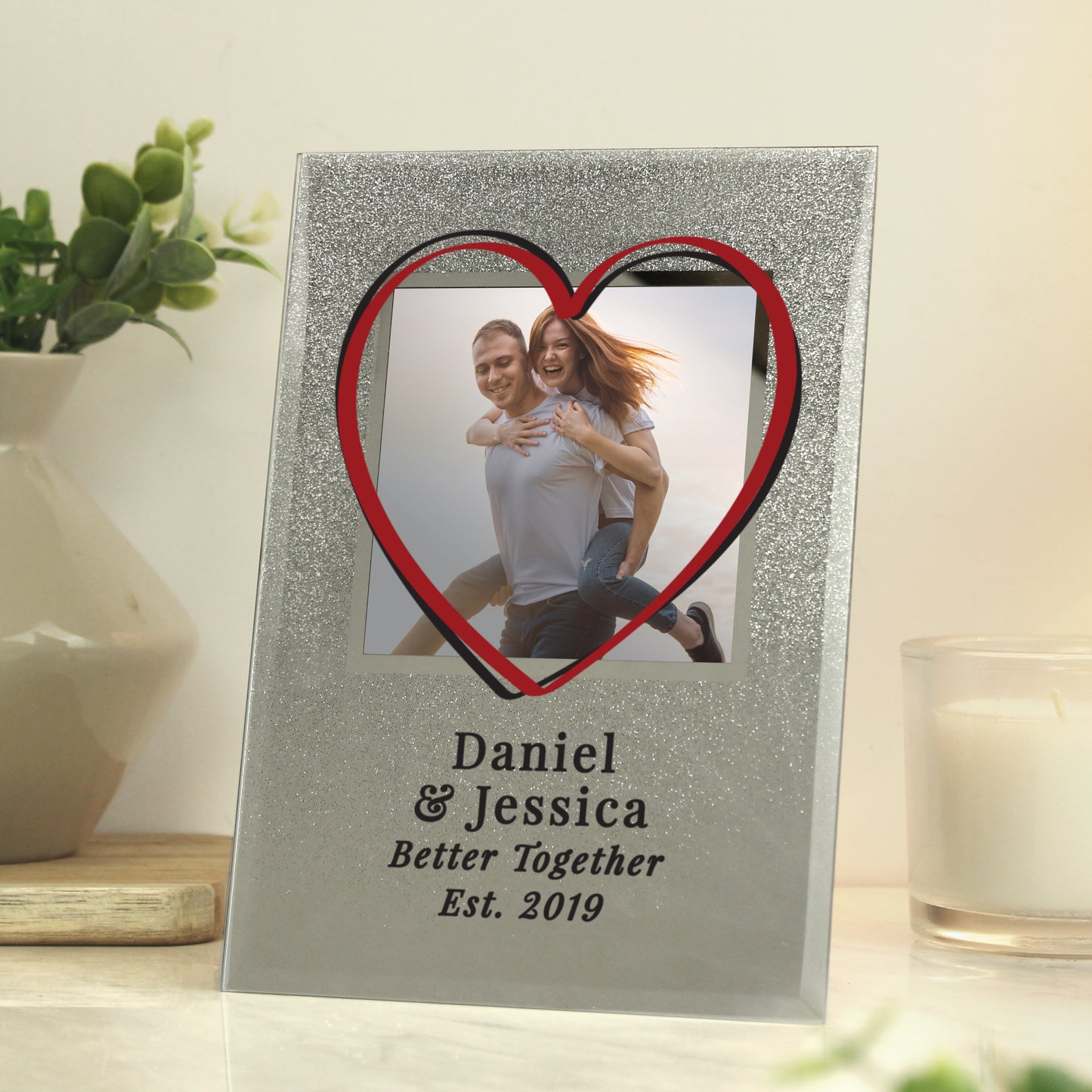 Personalised Heart 4x4 Glitter Glass Photo Frame - MK&JD Gifts