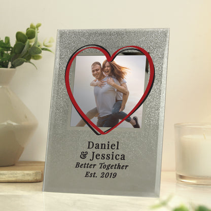 Personalised Heart 4x4 Glitter Glass Photo Frame - MK&JD Gifts
