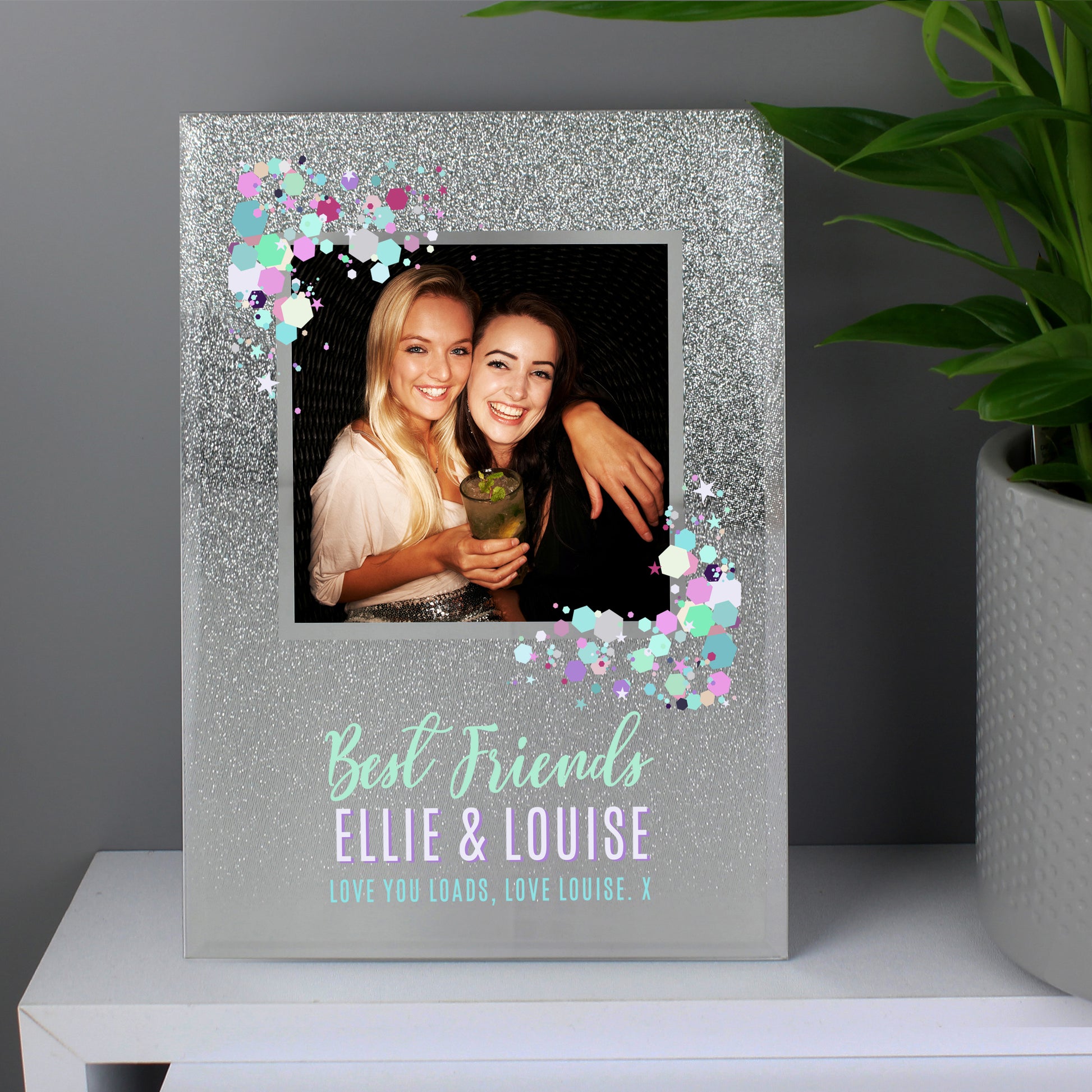 Personalised Festival Style 4x4 Glitter Glass Photo Frame - MK&JD Gifts