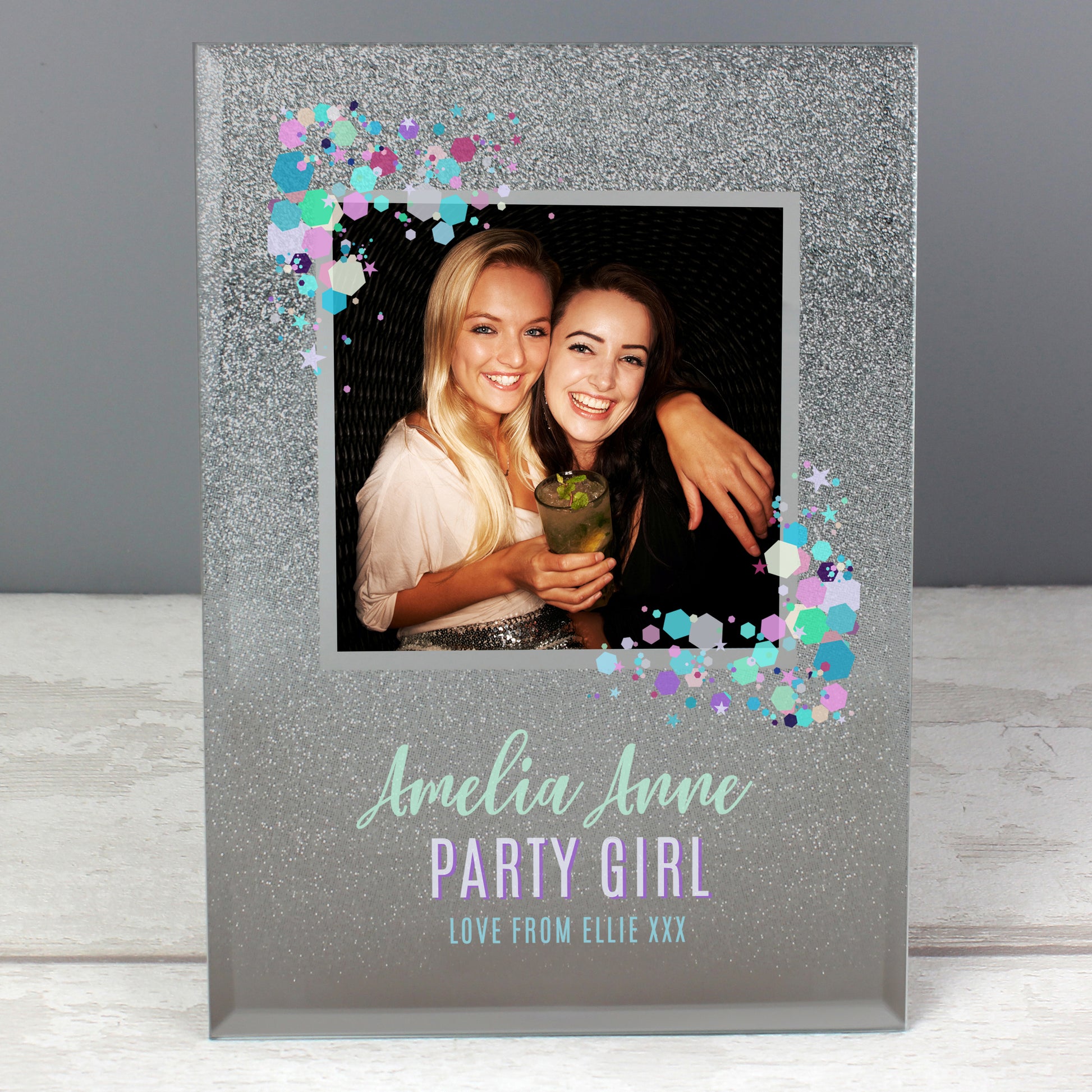 Personalised Festival Style 4x4 Glitter Glass Photo Frame - MK&JD Gifts