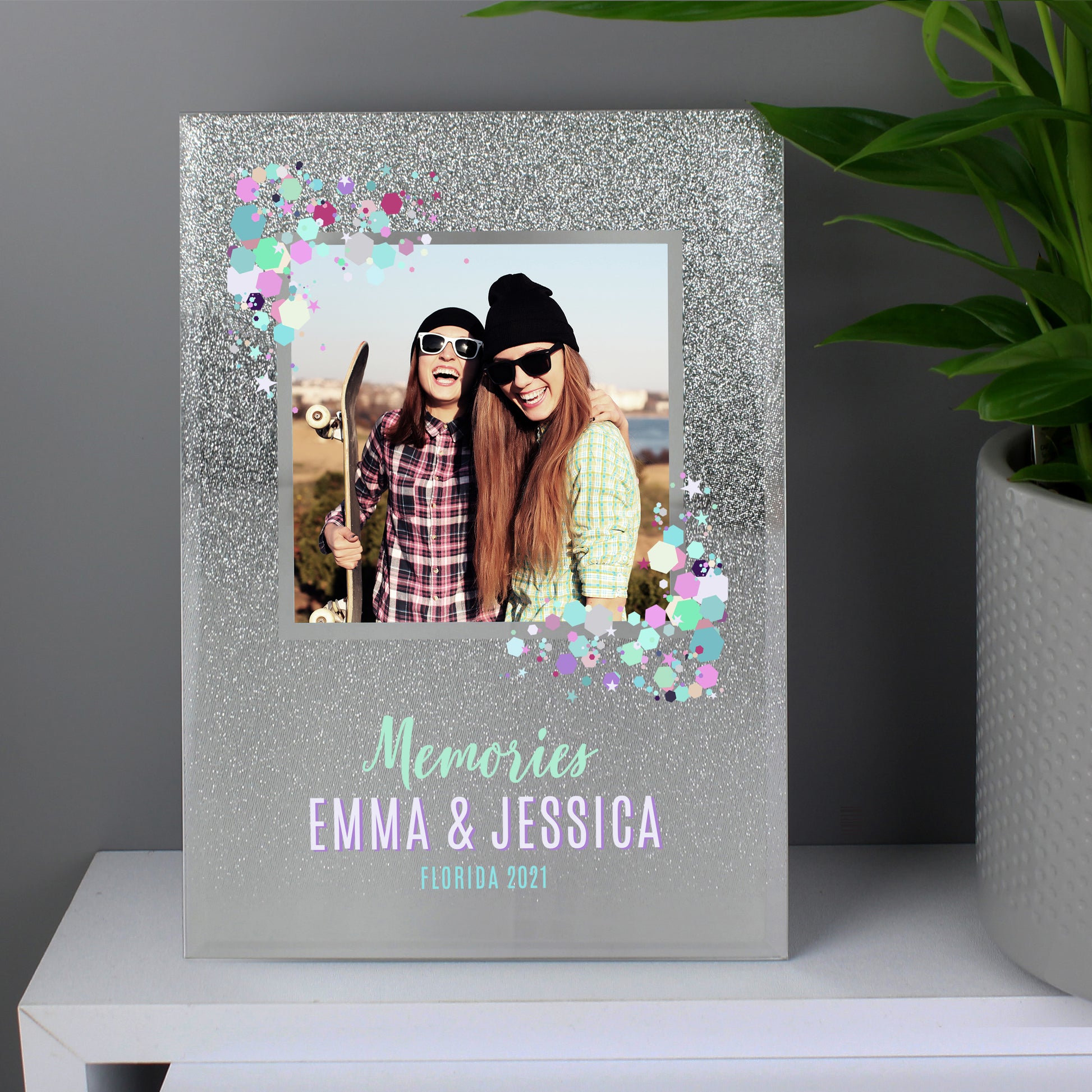 Personalised Festival Style 4x4 Glitter Glass Photo Frame - MK&JD Gifts