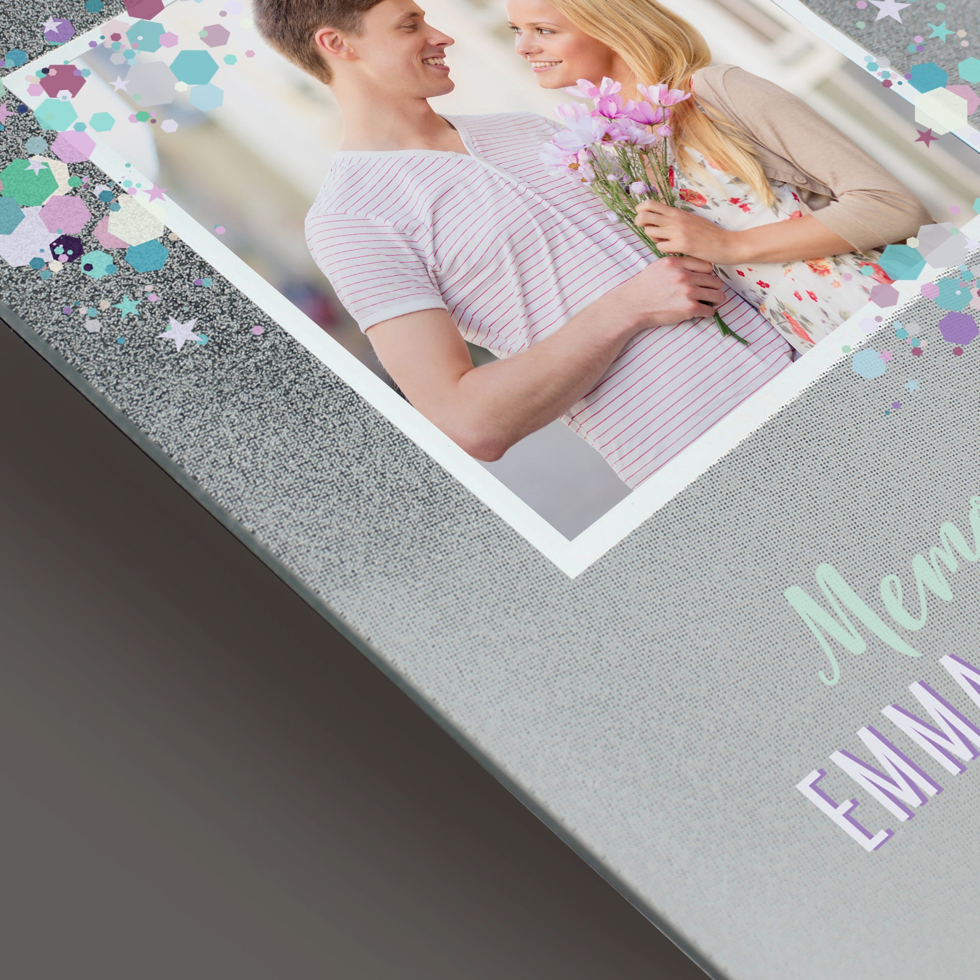 Personalised Festival Style 4x4 Glitter Glass Photo Frame - MK&JD Gifts