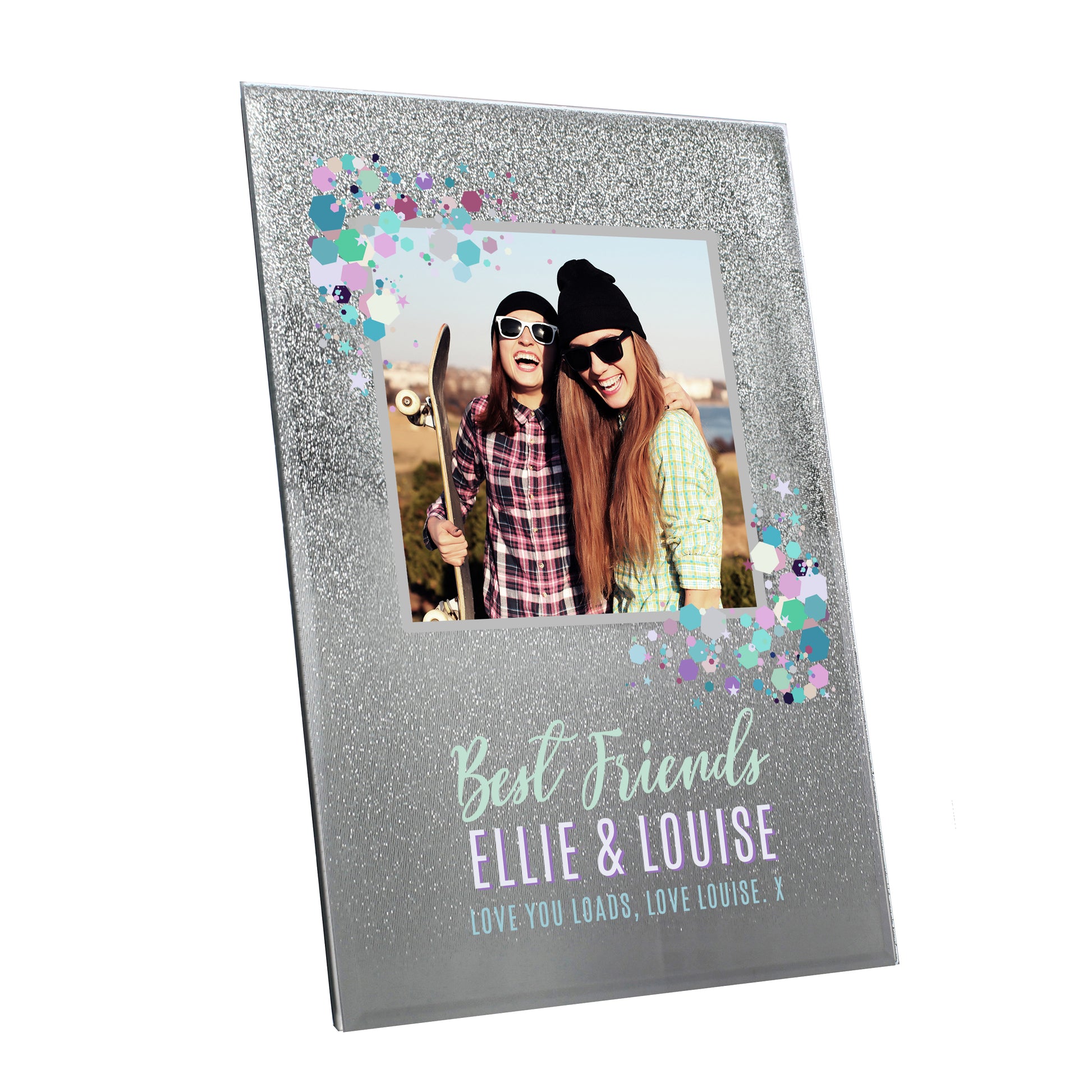 Personalised Festival Style 4x4 Glitter Glass Photo Frame - MK&JD Gifts