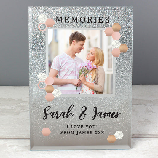 Personalised Cute Hexagon Design 4x4 Glitter Glass Photo Frame - MK&JD Gifts