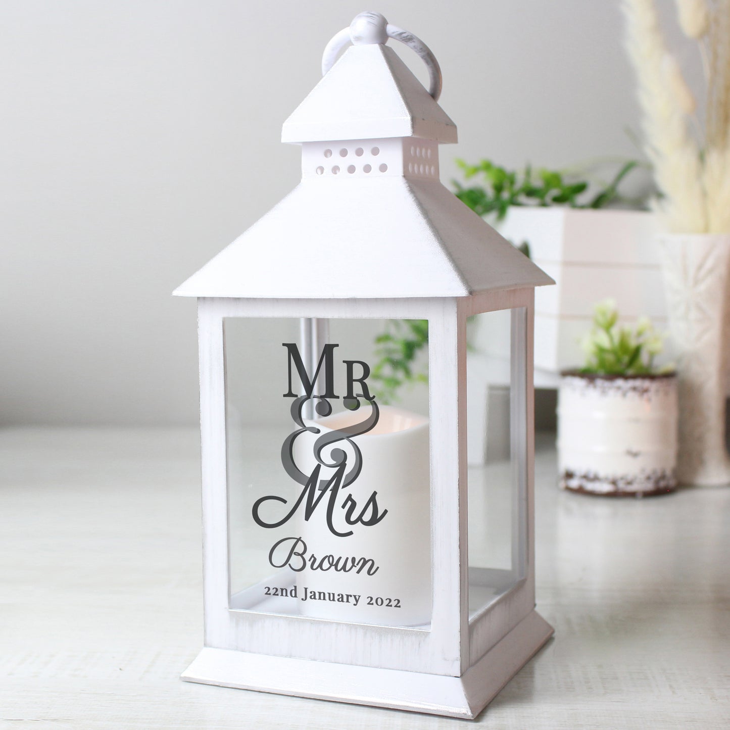 Personalised Mr & Mrs White Lantern - MK&JD Gifts