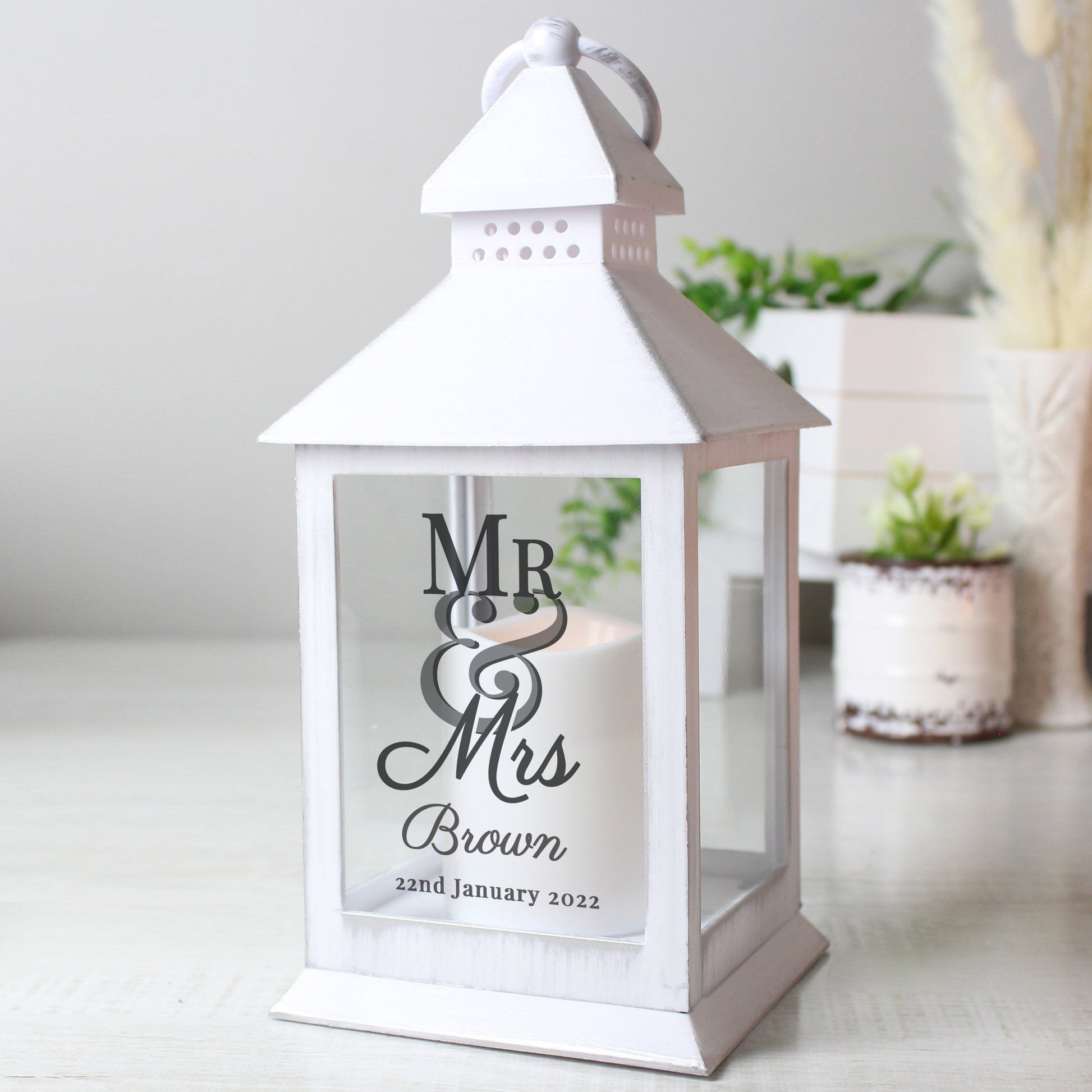 Personalised Mr & Mrs White Lantern - MK&JD Gifts