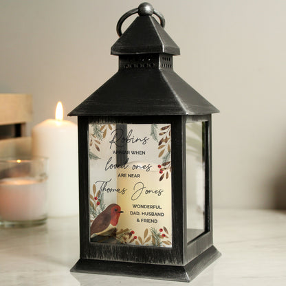Personalised Robins Appear.. Memorial Black Lantern - MK&JD Gifts