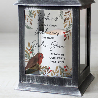 Personalised Robins Appear.. Memorial Black Lantern - MK&JD Gifts