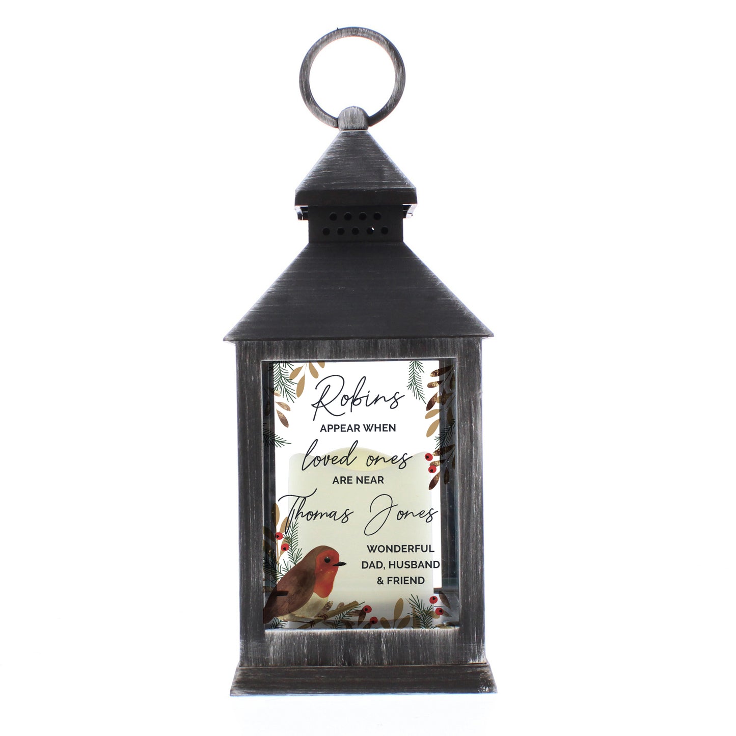 Personalised Robins Appear.. Memorial Black Lantern - MK&JD Gifts