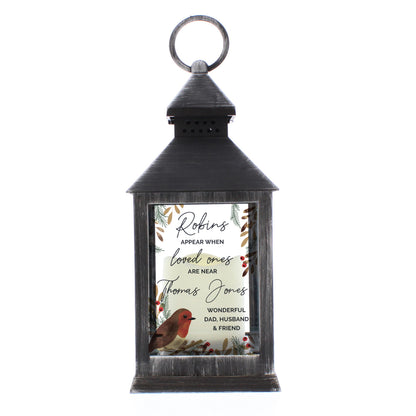 Personalised Robins Appear.. Memorial Black Lantern - MK&JD Gifts