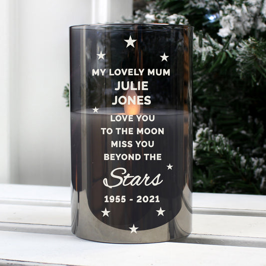 Personalised Miss You Beyond The Stars Smoked Glass LED Candle