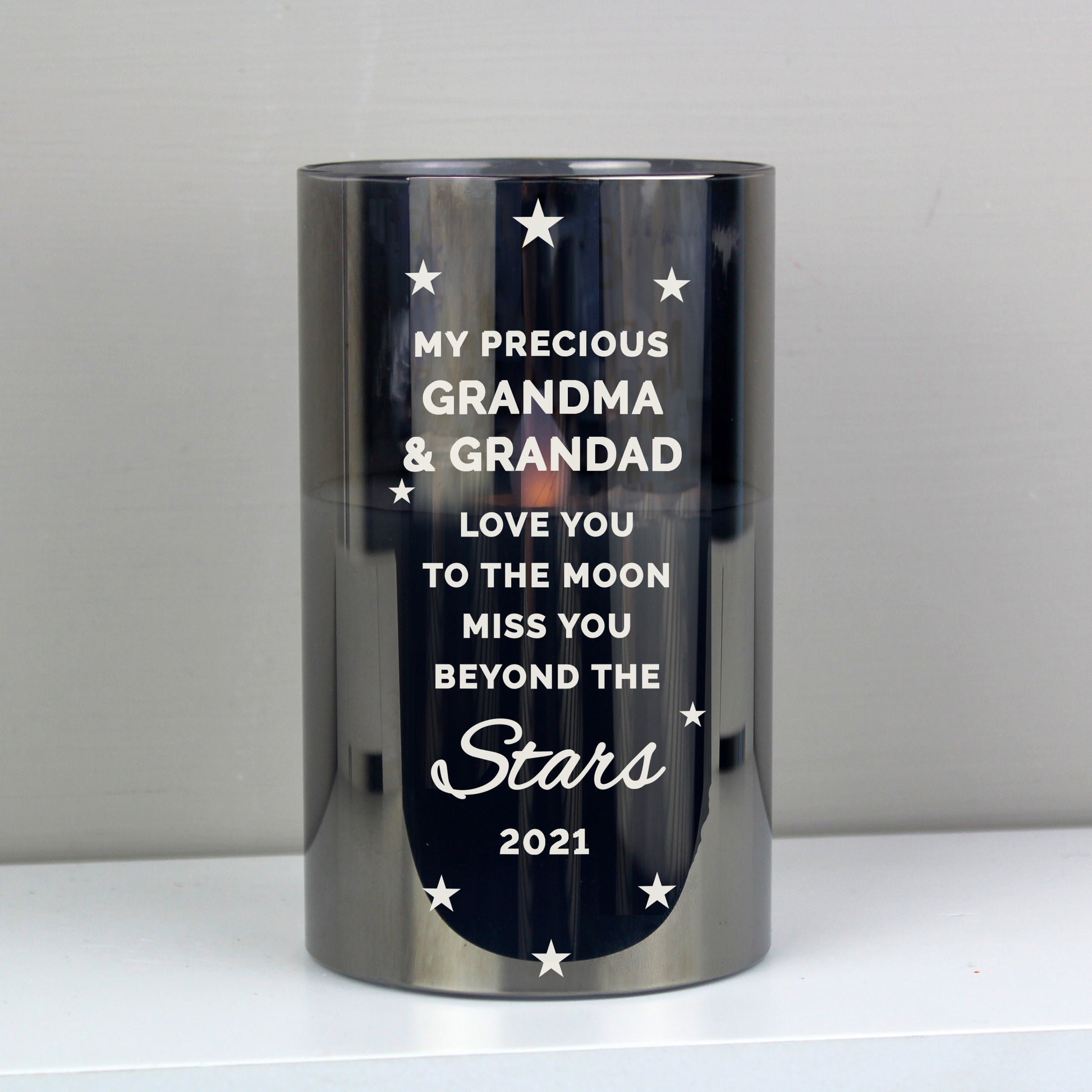 Personalised Miss You Beyond The Stars Smoked Glass LED Candle - MK&JD Gifts