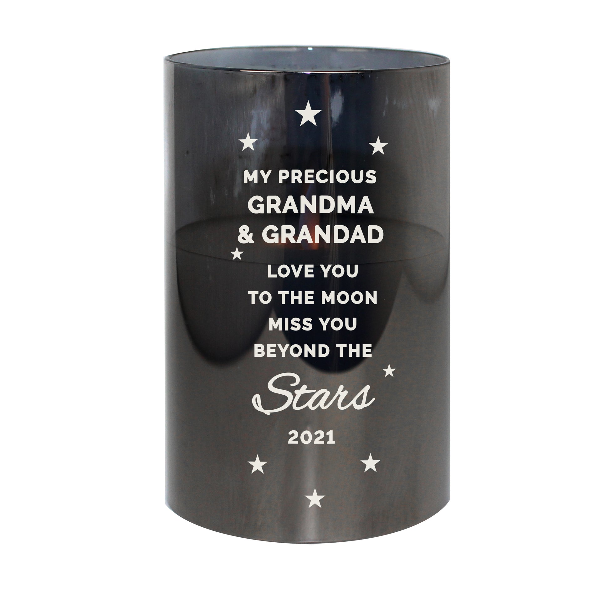 Personalised Miss You Beyond The Stars Smoked Glass LED Candle - MK&JD Gifts