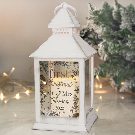 Personalised First Christmas White Lantern