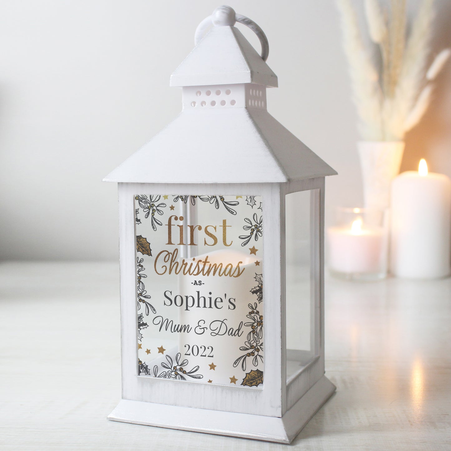 Personalised First Christmas White Lantern - MK&JD Gifts