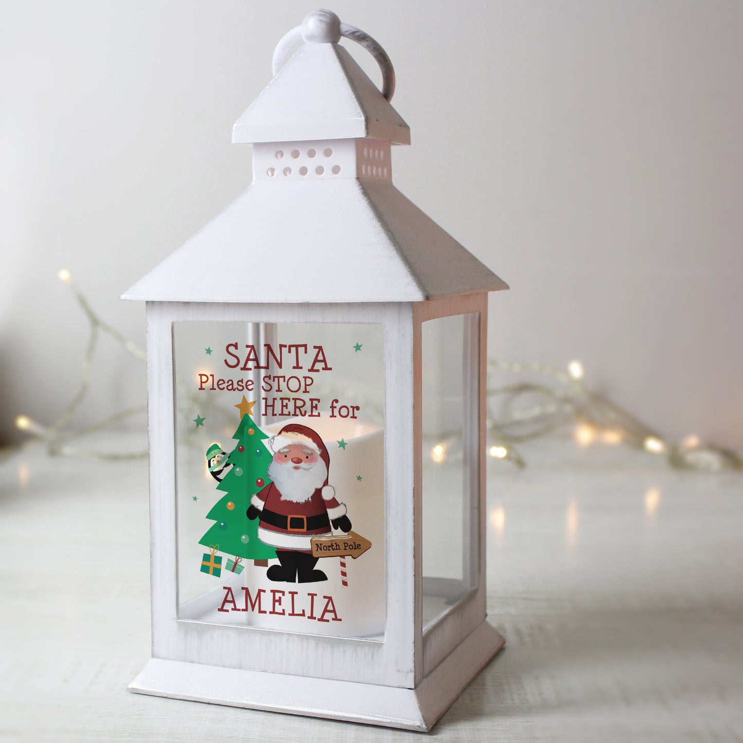 Personalised Santa White Lantern - MK&JD Gifts
