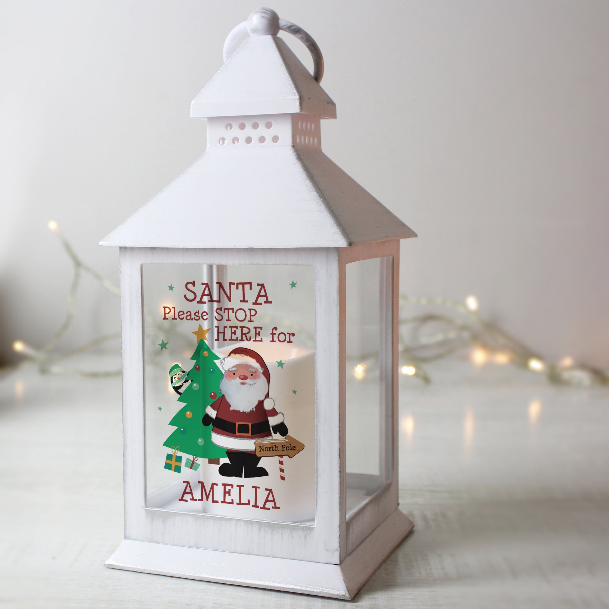 Personalised Santa White Lantern - MK&JD Gifts