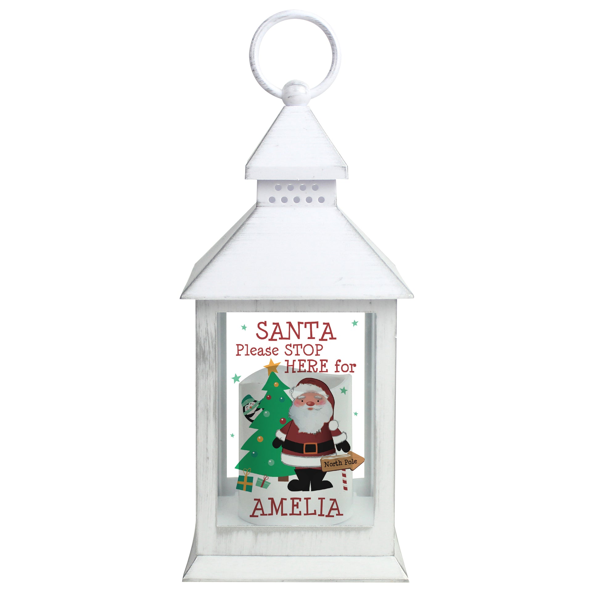 Personalised Santa White Lantern - MK&JD Gifts