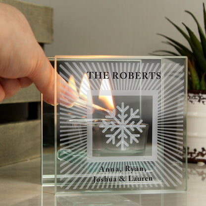 Personalised Snowflake Silver Glitter Tea Light Holder - MK&JD Gifts