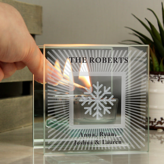 Personalised Snowflake Silver Glitter Tea Light Holder - MK&JD Gifts