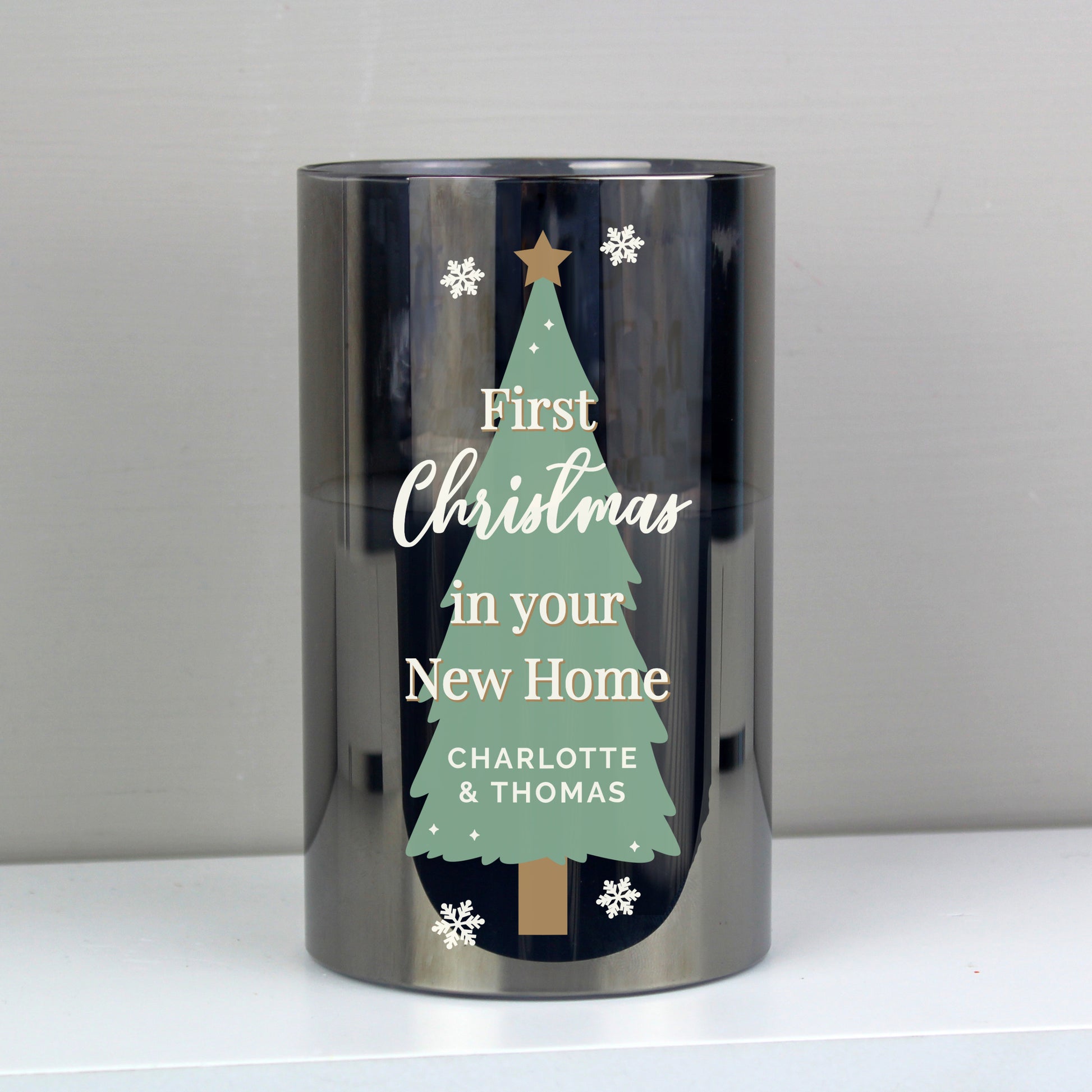 Personalised Christmas Tree Smoked Glass LED Candle - MK&JD Gifts