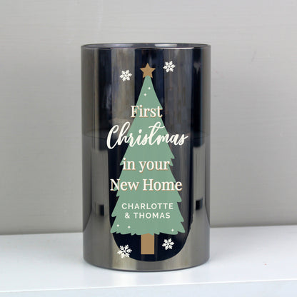Personalised Christmas Tree Smoked Glass LED Candle - MK&JD Gifts