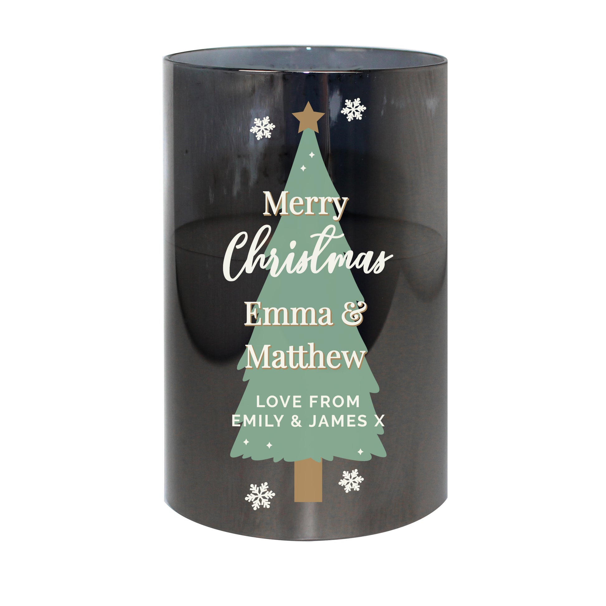 Personalised Christmas Tree Smoked Glass LED Candle - MK&JD Gifts