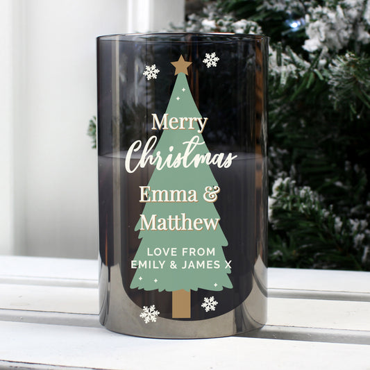 Personalised Christmas Tree Smoked Glass LED Candle - MK&JD Gifts