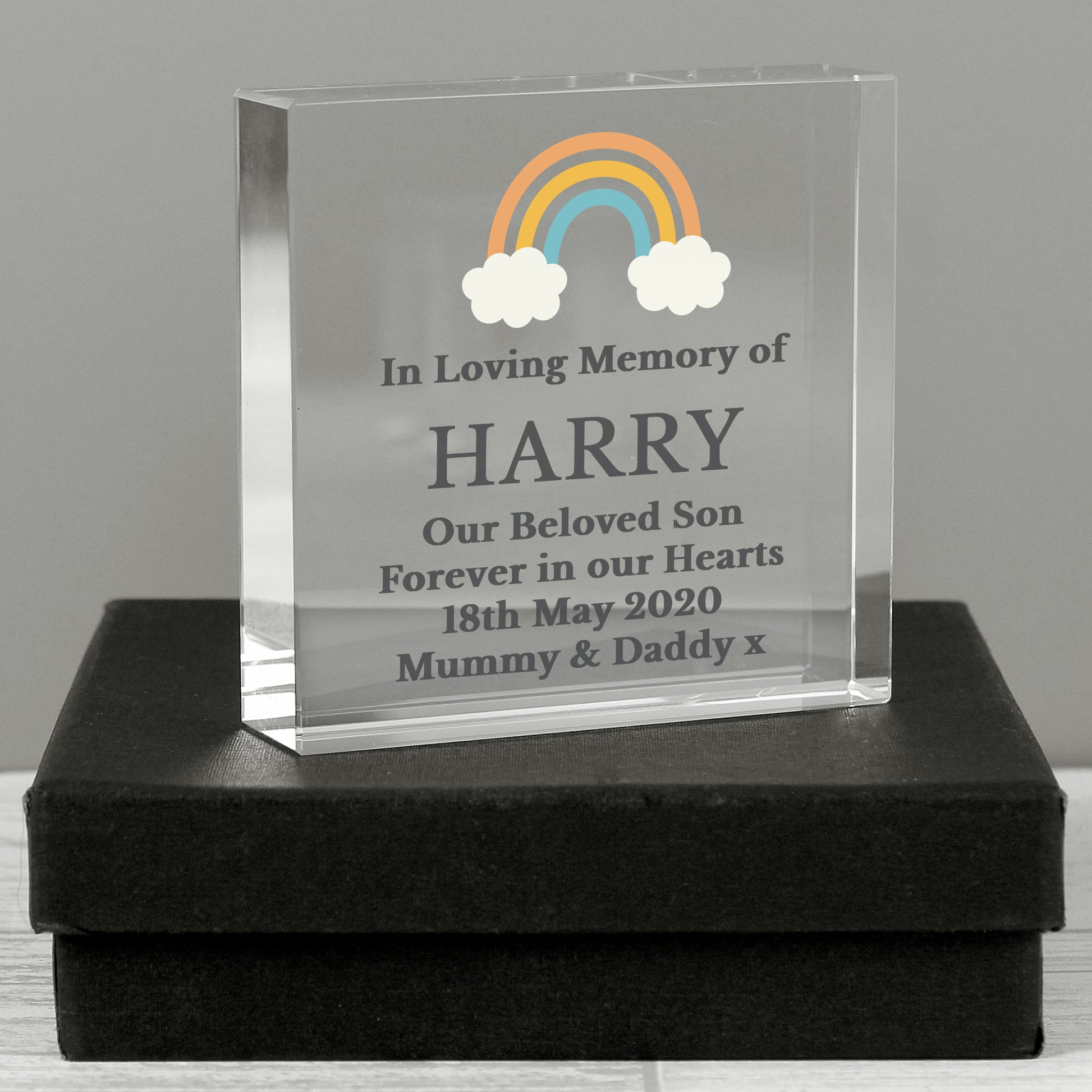 Personalised Rainbow Memorial Crystal Token - MK&JD Gifts