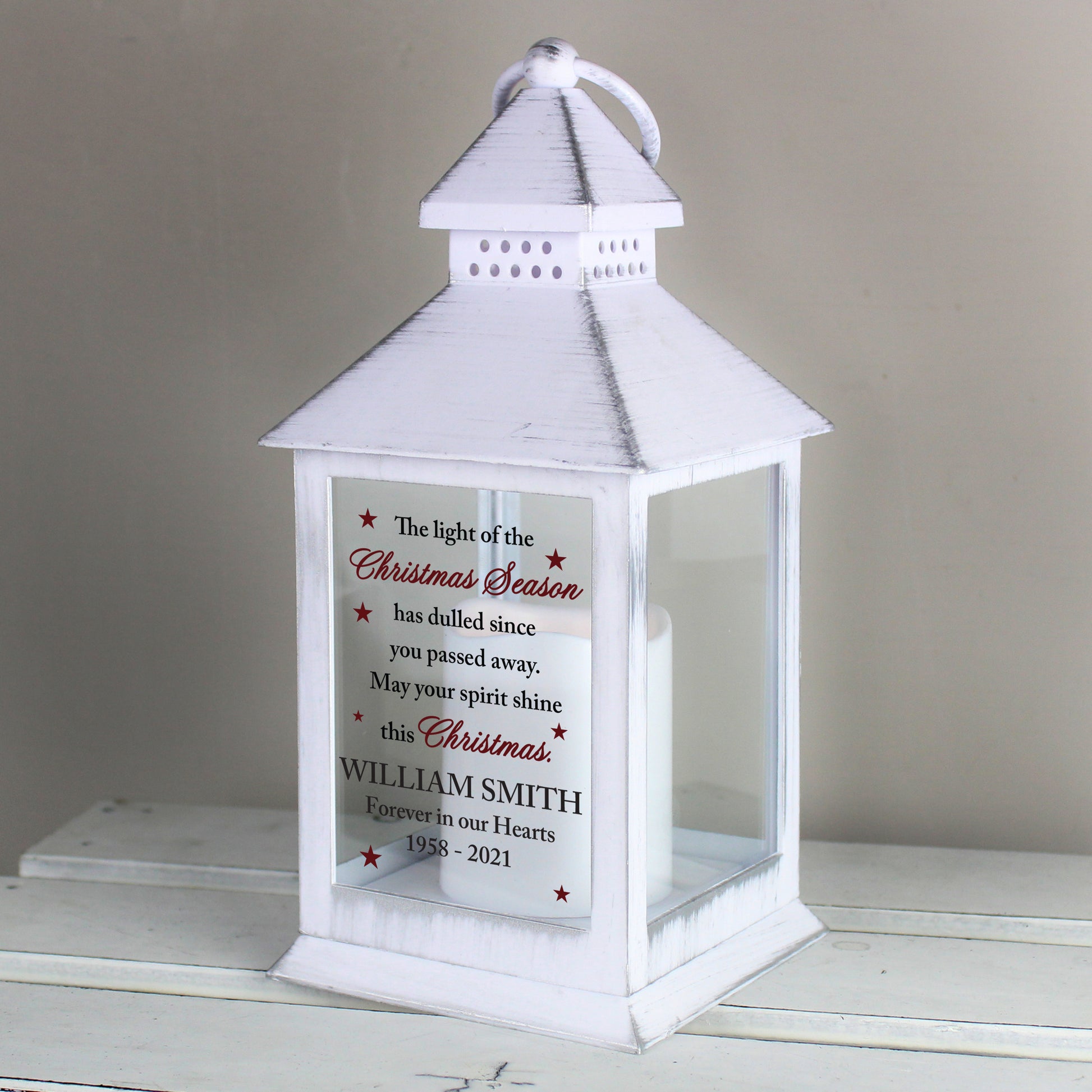 Personalised Christmas Season Memorial White Lantern - MK&JD Gifts